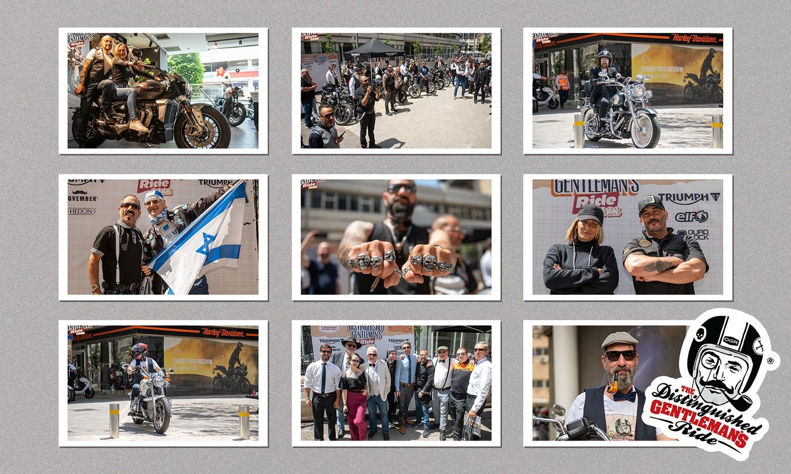 A printed set of Distinguished Gentleman’s Ride event photographs with die-cut event stickers